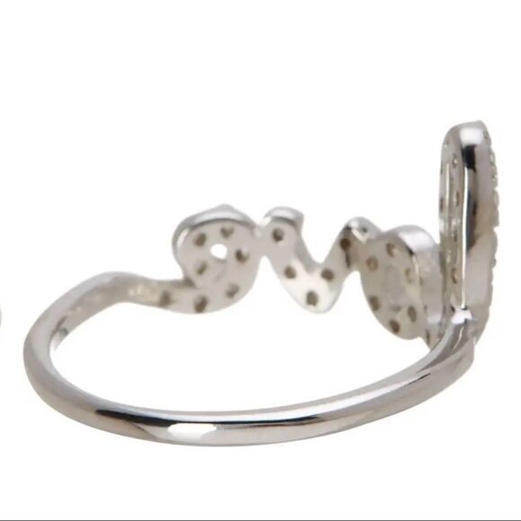 STERLING SILVER .925 MICRO PAVÉ CLEAR CRYSTALS LOVE RING BAND PROMISE SPARKLE - Picture 3 of 6